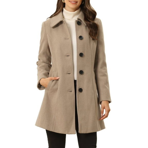 INSPIRE CHIC Women's Coat Single Breasted Long Sleeve Tunic-length Winter Outwear with Pockets L Light Brown