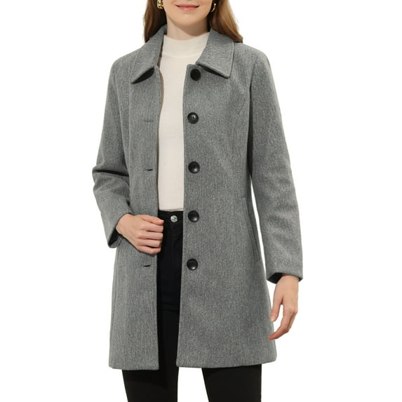 INSPIRE CHIC Women's Coat Single Breasted Long Sleeve Tunic-length Winter Outwear with Pockets XS Grey