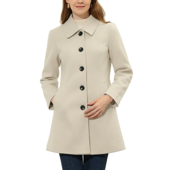 INSPIRE CHIC Women's Coat Single Breasted Long Sleeve Tunic-length Winter Outwear with Pockets XS Beige