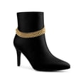 thumbnail image 1 of BLISSFUL STEP Women's Chain Pointy Toe Side Zipper Stiletto Heel Ankle Boots Black 8, 1 of 7