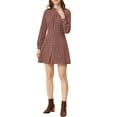 thumbnail image 1 of INSPIRE CHIC Women's Gingham Print Ruffle Mock Neck Button Down Long Sleeves Dresses S Dark Red, 1 of 7