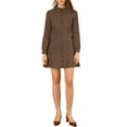 thumbnail image 1 of INSPIRE CHIC Women's Gingham Print Ruffle Mock Neck Button Down Long Sleeves Dresses XL Brown, 1 of 8