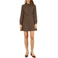 thumbnail image 1 of INSPIRE CHIC Women's Gingham Print Ruffle Mock Neck Button Down Long Sleeves Dresses XS Brown, 1 of 8