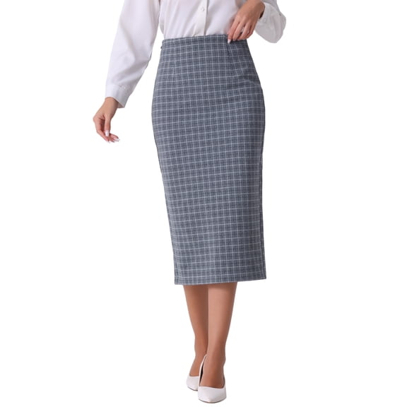INSPIRE CHIC Women's Checked Plaid Print High Waist Zipper Back Split Bodycon Midi Skirt L Deep Grey
