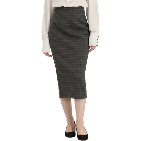 INSPIRE CHIC Women's Checked Plaid Print High Waist Zipper Back Split Bodycon Midi Skirt XS Dark Grey