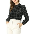 thumbnail image 1 of INSPIRE CHIC Women's Wear-to-Work Tops Checks Bow-Tie Neck Long Sleeve Blouses 2XL Black, 1 of 7