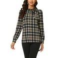thumbnail image 1 of INSPIRE CHIC Women's Wear-to-Work Tops Checks Bow-Tie Neck Long Sleeve Blouses XS Brown Black, 1 of 6