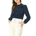 thumbnail image 1 of INSPIRE CHIC Women's Wear-to-Work Tops Checks Bow-Tie Neck Long Sleeve Blouses XS Navy Blue, 1 of 8
