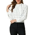 thumbnail image 1 of INSPIRE CHIC Women's Wear-to-Work Tops Checks Bow-Tie Neck Long Sleeve Blouses XS White, 1 of 8