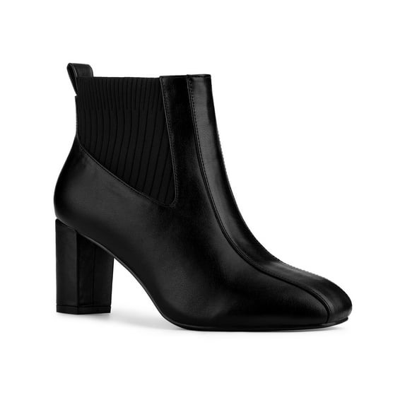 BLISSFUL STEP Women's Chelsea Square Toe Block Heels Boots Black 9