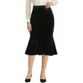 thumbnail image 1 of INSPIRE CHIC Women's Skirt Velvet Stretchy High Waist Fishtail Hem Slim Fit Midi Skirt S Black, 1 of 6