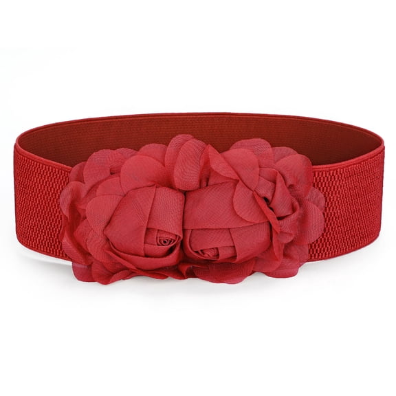 INSPIRE CHIC Women's Chiffon Press Stud Button Textured Band Waist Belt Red one size