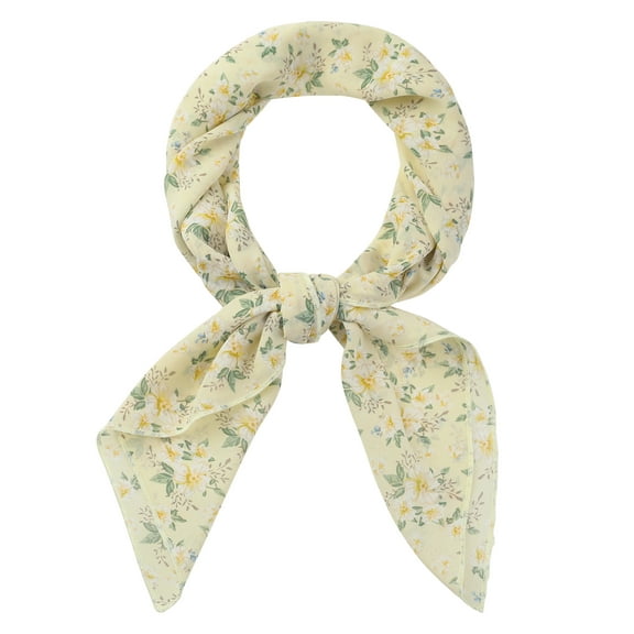 INSPIRE CHIC Women's Chiffon Scarves Floral Print Square Kerchief Neck Scarf Neckerchief Light Yellow 70x70cm/27.6x27.6 inches(LxW)