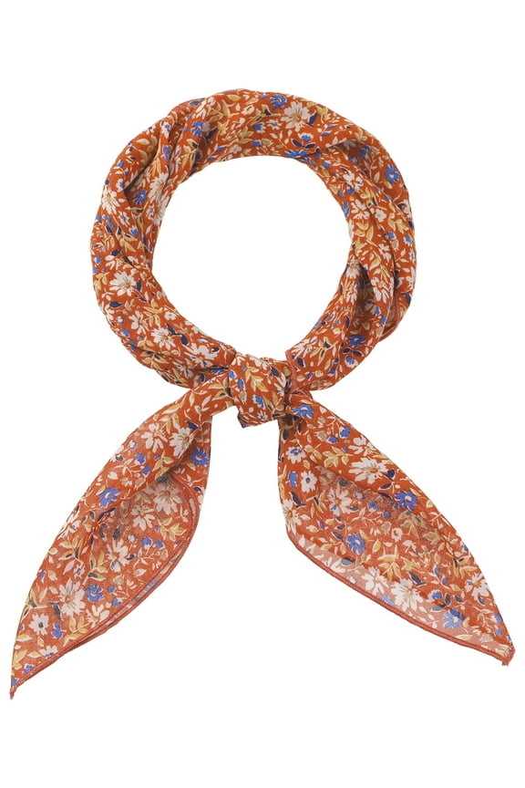 Women's Chiffon Scarves Floral Print Square Kerchief Neck Scarf Neckerchief Red 70x70cm/27.6x27.6 inches(LxW)