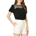 thumbnail image 1 of INSPIRE CHIC Women's Chiffon Semi Sheer Mesh Tops Panel Crew Neck Blouse Black XS, 1 of 6