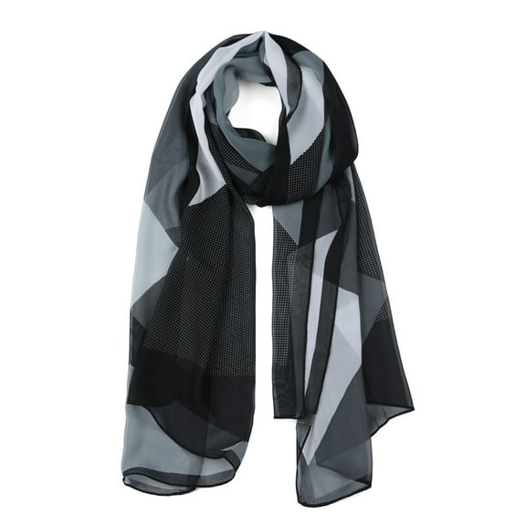INSPIRE CHIC Women's Chiffon Shawl Long Geometric Beach Scarves Black Gray