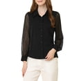 thumbnail image 1 of INSPIRE CHIC Women's Chiffon Textured Sheer Sleeve Button Down Work Shirt M Black, 1 of 7