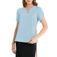thumbnail image 1 of INSPIRE CHIC Women's Choker V Cut-Out Split-Neck Blouse Casual Slashed Cuffs Top S Light Blue, 1 of 8