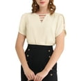 thumbnail image 1 of INSPIRE CHIC Women's Choker V Cut-Out Split-Neck Blouse Casual Slashed Cuffs Top XS Ivory, 1 of 7