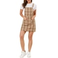 thumbnail image 1 of INSPIRE CHIC Women's Christmas Adjustable Strap Plaid Suspender Overall Dress L Brown-White, 1 of 8