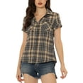 thumbnail image 1 of INSPIRE CHIC Women's Plaid Shirts Point Collar Button Down Blouses XS Brown Black, 1 of 7