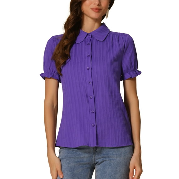 INSPIRE CHIC Women's Chic Tops Peter Pan Collar 1950s Vintage Button Down Cotton Blouses M 1