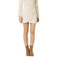 thumbnail image 1 of INSPIRE CHIC Women's Christmas Faux Suede Tie Waisted A-Line Wrap Short Mini Skirt M Beige, 1 of 7