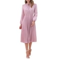 thumbnail image 1 of INSPIRE CHIC Women's Dress Holiday Long Sleeve Tie V Neck Pleated A-Line Midi Dress L Pink, 1 of 6