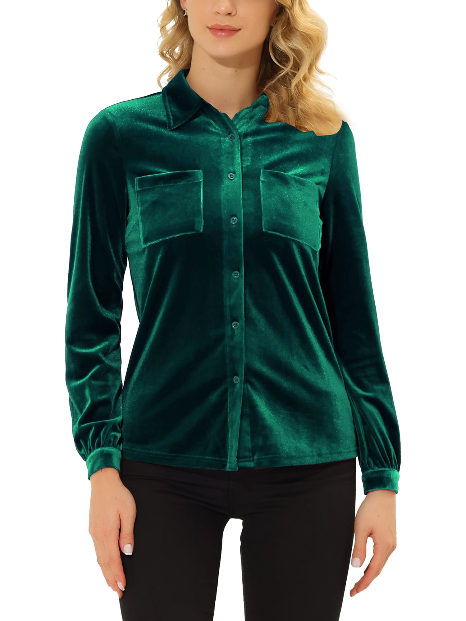 Allegra K Women's Christmas Holiday Office Pocket Front Long Sleeve
