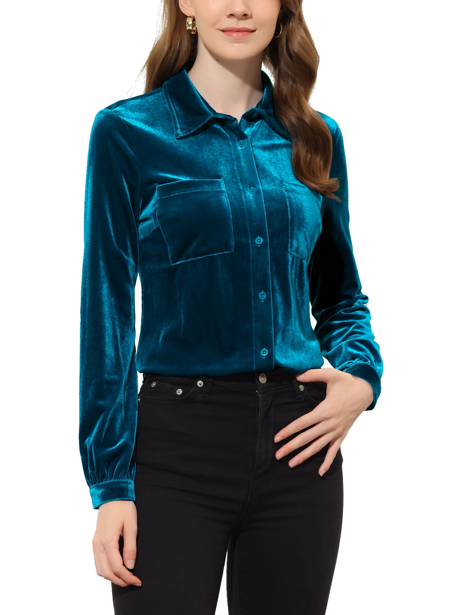 Allegra K Women's Christmas Holiday Office Pocket Front Long Sleeve