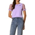 thumbnail image 1 of INSPIRE CHIC Women's Top Peter Pan Collar Mesh Puff Short Sleeve Vintage Polka Dots Blouse XL Purple, 1 of 6