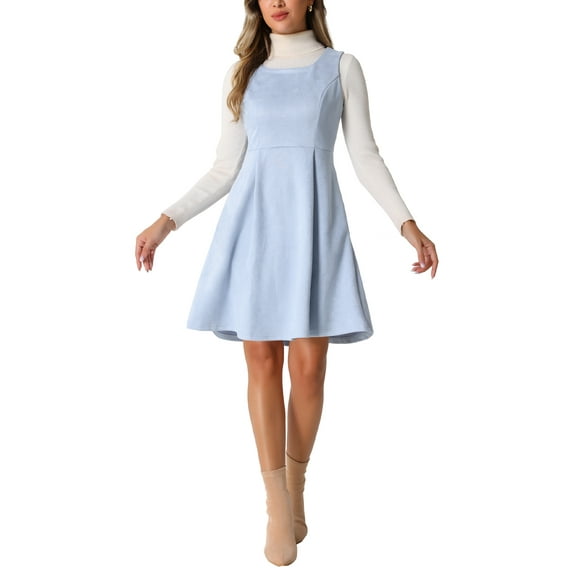 INSPIRE CHIC Pinafore Women's Sleeveless Casual Vintage Faux Suede t Shirt Dresses S Blue