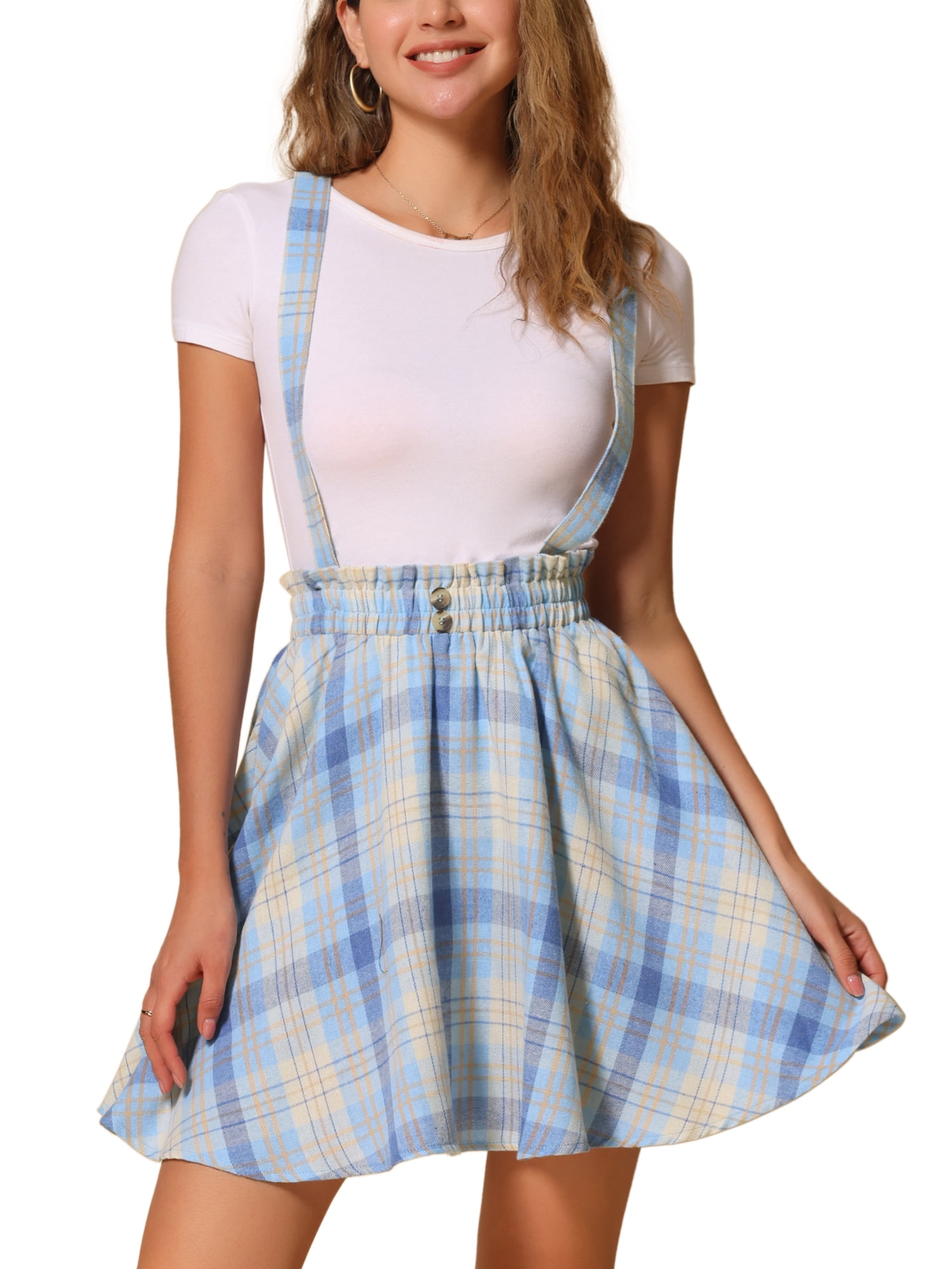 INSPIRE CHIC Women's Skirt Plaid Pleated Tartan Overall Elastic