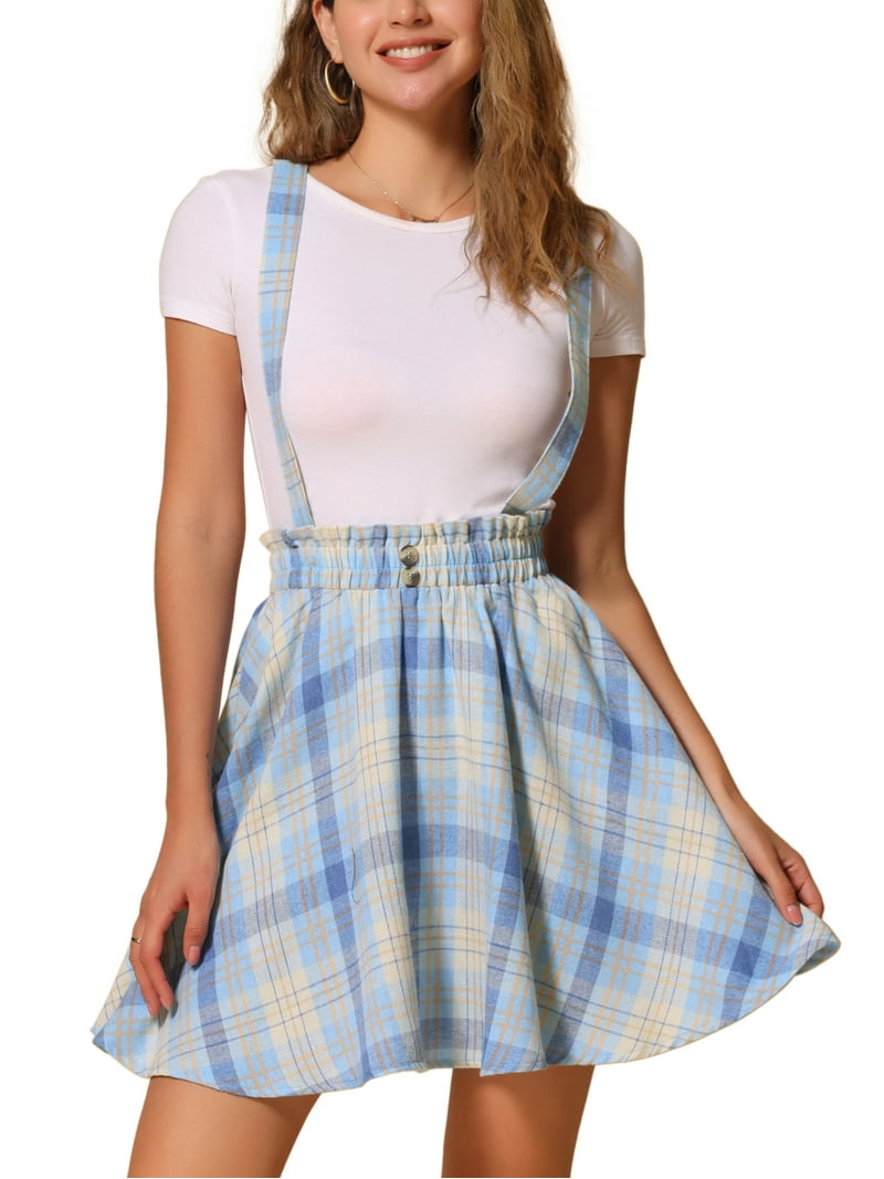 INSPIRE CHIC Women's Skirt Plaid Pleated Tartan Overall Elastic