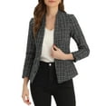 thumbnail image 1 of INSPIRE CHIC Women's Christmas Plaid Tweed Blazer Long Sleeve Open Front Work Office Jackets S Black, 1 of 6