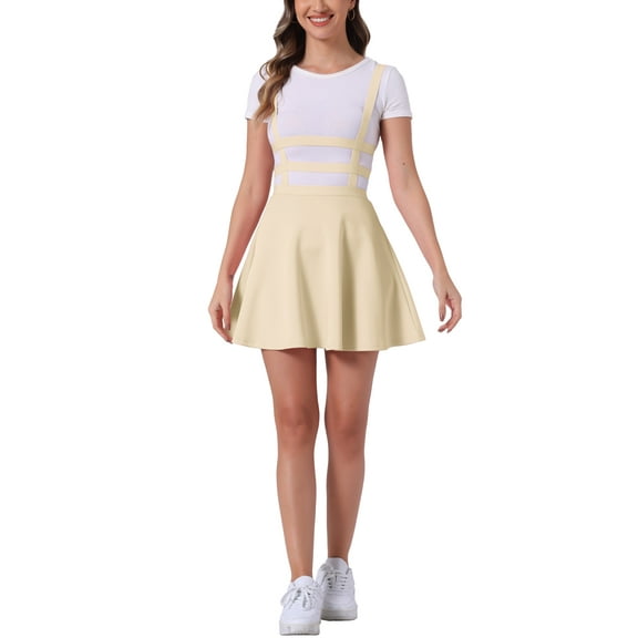 INSPIRE CHIC Women's Skirts Pleated Overall Gothic Elastic High Waist A-Line Kawaii Suspender Skirt S Light Khaki