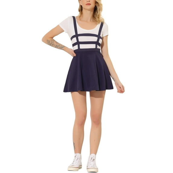 INSPIRE CHIC Women's Skirts Pleated Overall Gothic Elastic High Waist A-Line Kawaii Suspender Skirt XS Deep Purple