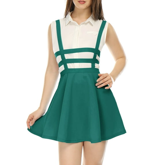 INSPIRE CHIC Women's Skirts Pleated Overall Gothic Elastic High Waist A-Line Kawaii Suspender Skirt XS Green