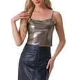 thumbnail image 1 of INSPIRE CHIC Women's Christmas Shiny Party Holographic Sleeveless Slim Fit Metallic Cami Top L Coffee, 1 of 6