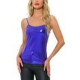 thumbnail image 1 of INSPIRE CHIC Women's Christmas Shiny Party Holographic Sleeveless Slim Fit Metallic Cami Top S Royal Blue, 1 of 6