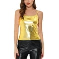 thumbnail image 1 of INSPIRE CHIC Women's Christmas Shiny Party Holographic Sleeveless Slim Fit Metallic Cami Top XS Gold, 1 of 7