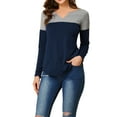 thumbnail image 1 of Allegra K Women's Christmas Split V-Neck Long Sleeves Color Block Casual T-Shirt, 1 of 7