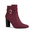 thumbnail image 1 of BLISSFUL STEP Women's Block Heel Boots Pointed Toe Buckle Decor Ankle Booties Burgundy 6, 1 of 7