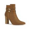 thumbnail image 1 of BLISSFUL STEP Women's Block Heel Boots Pointed Toe Buckle Decor Ankle Booties Brown 7, 1 of 7