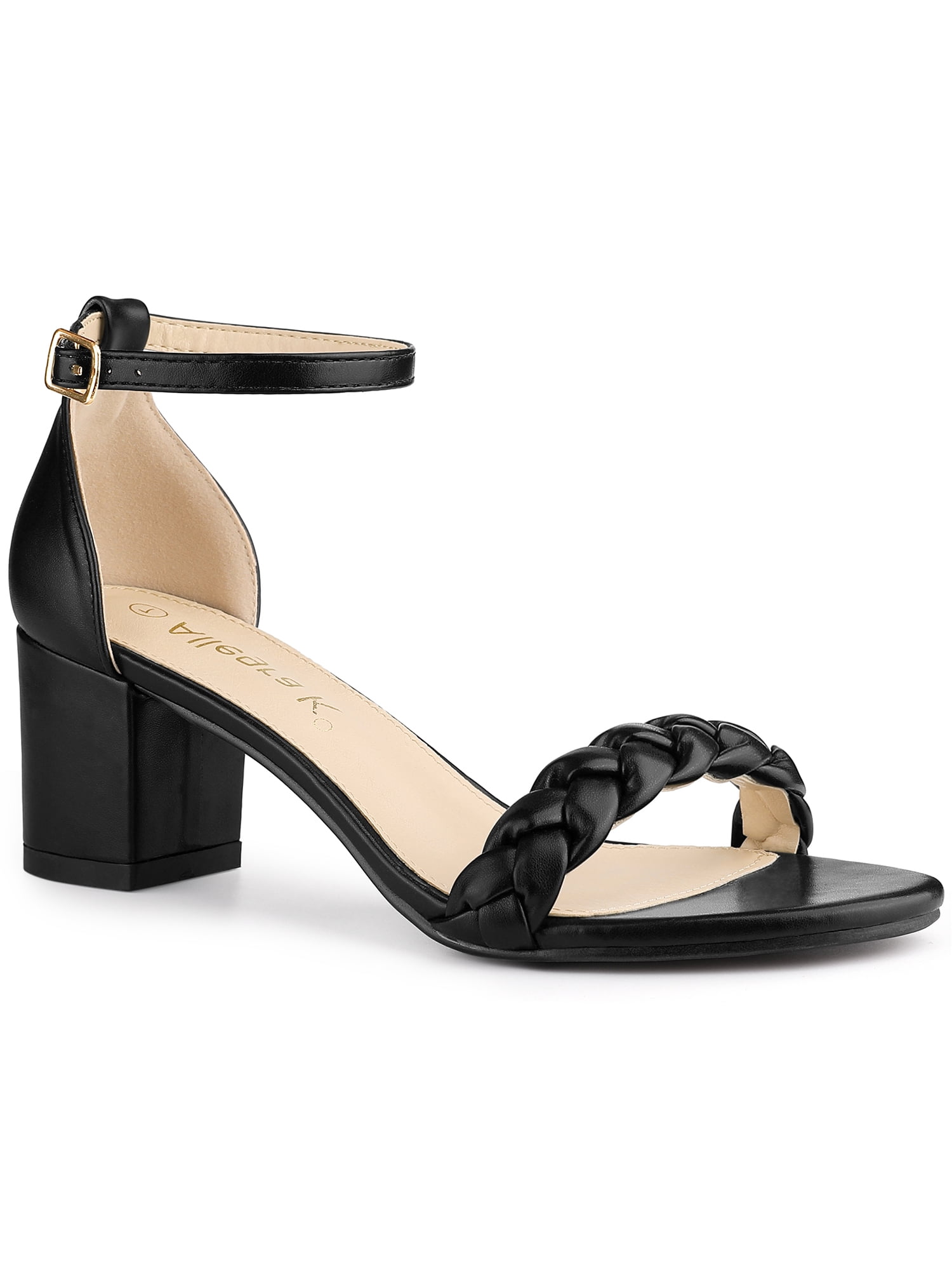 BLISSFUL STEP Women's Block Heels Ankle Strap Braided Heel Sandals