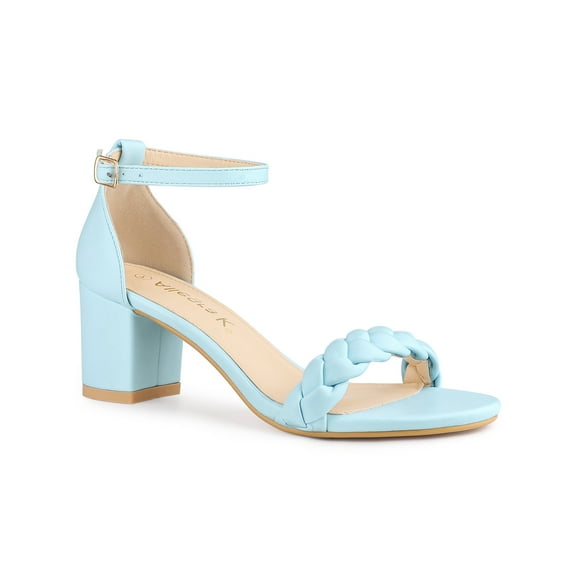 BLISSFUL STEP Women's Block Heels Ankle Strap Braided Heel Sandals Light Blue (Size 10)