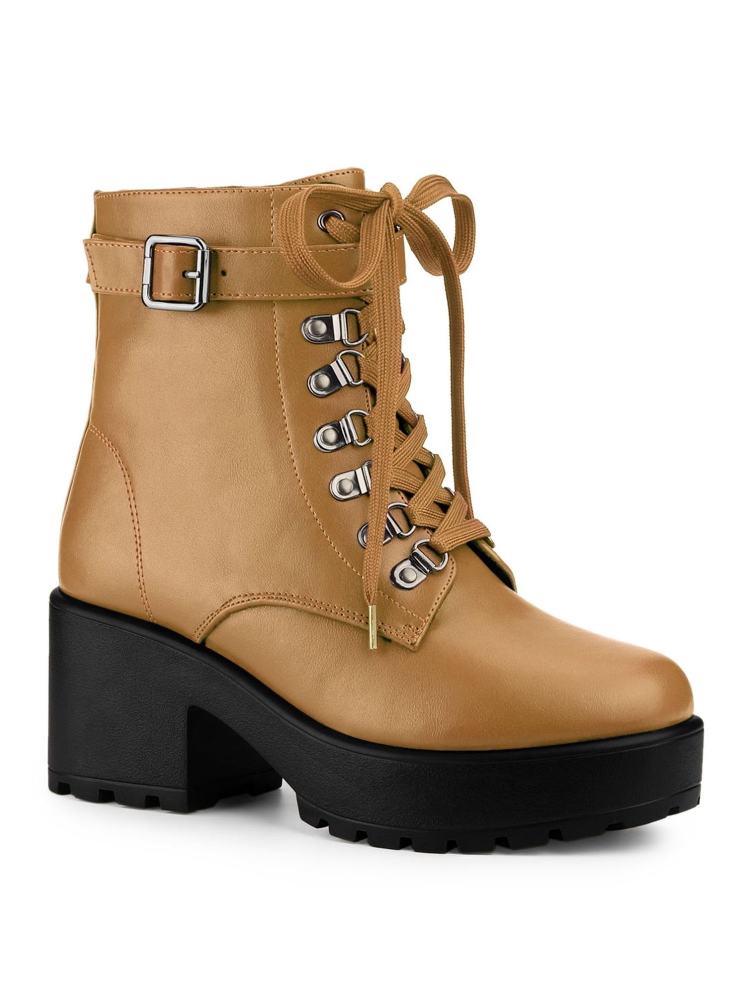 Allegra K Women's Chunky Heels Platform Ankle Combat Boots - Walmart.com