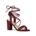 thumbnail image 1 of BLISSFUL STEP Women's Shoes Faux Suede Lace Up Block Heel Slingback Open Toe Sandals Burgundy 9, 1 of 7