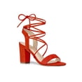 thumbnail image 1 of BLISSFUL STEP Women's Shoes Faux Suede Lace Up Block Heel Slingback Open Toe Sandals Orange 7, 1 of 7
