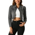 thumbnail image 1 of INSPIRE CHIC Women's Classic Casual Puff Sleeve Button Down Cropp Denim Jacket S Black Gray, 1 of 6